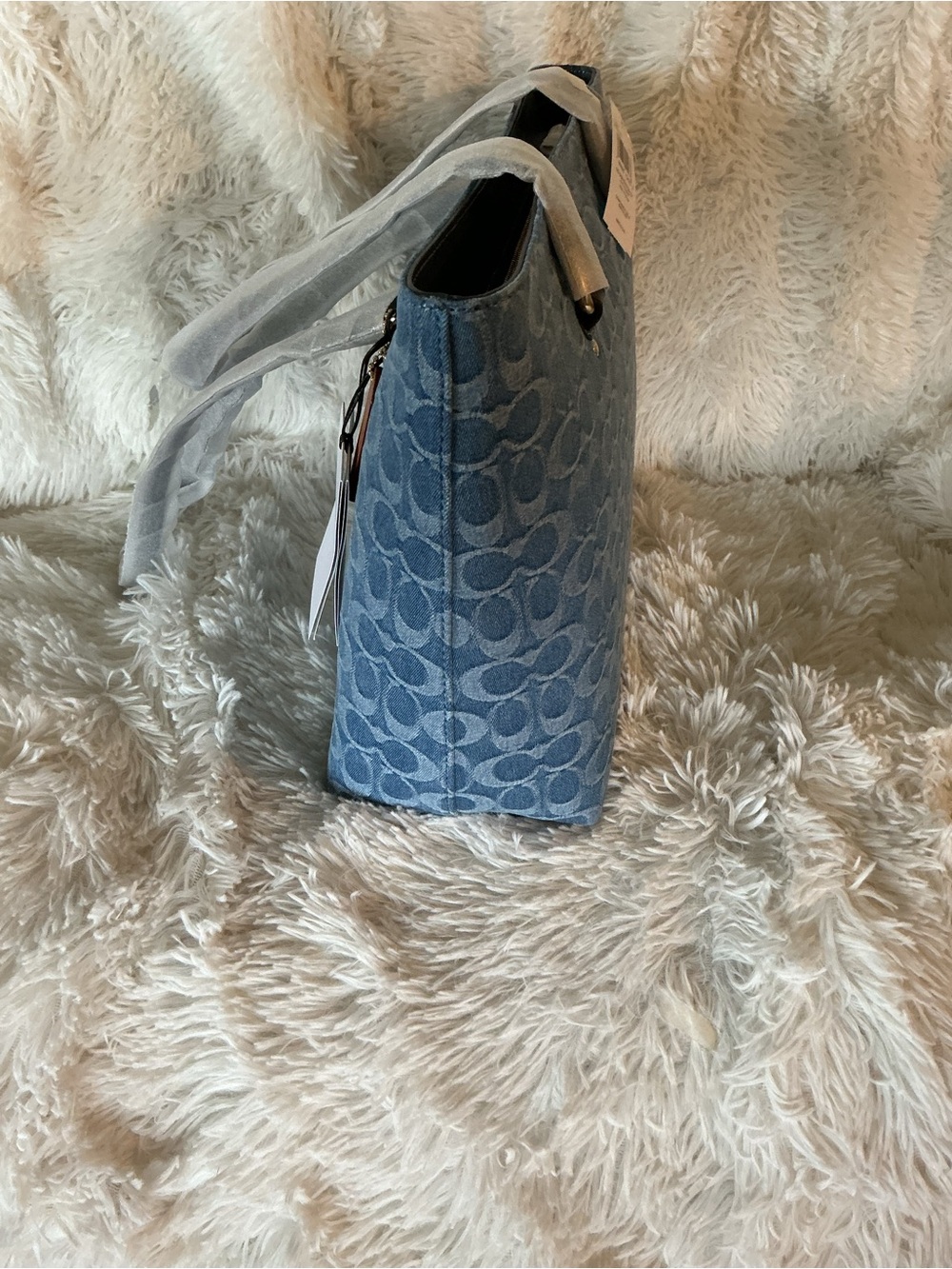Coach Denim Blue Signature Canvas Tote with Leather Trim - Picture 4 of 5